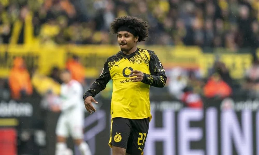 Игрок Borussia Dortmund празднует гол на поле