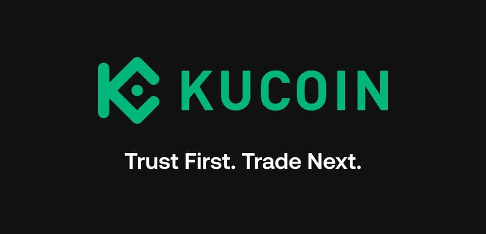 Логотип KuCoin с слоганом на черном фоне