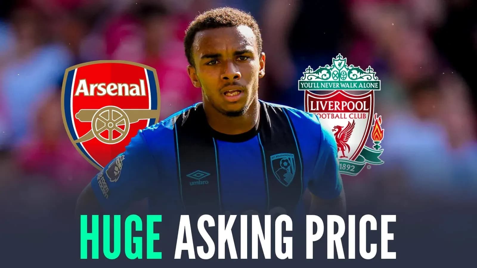Игрок Bournemouth с логотипами Arsenal и Liverpool