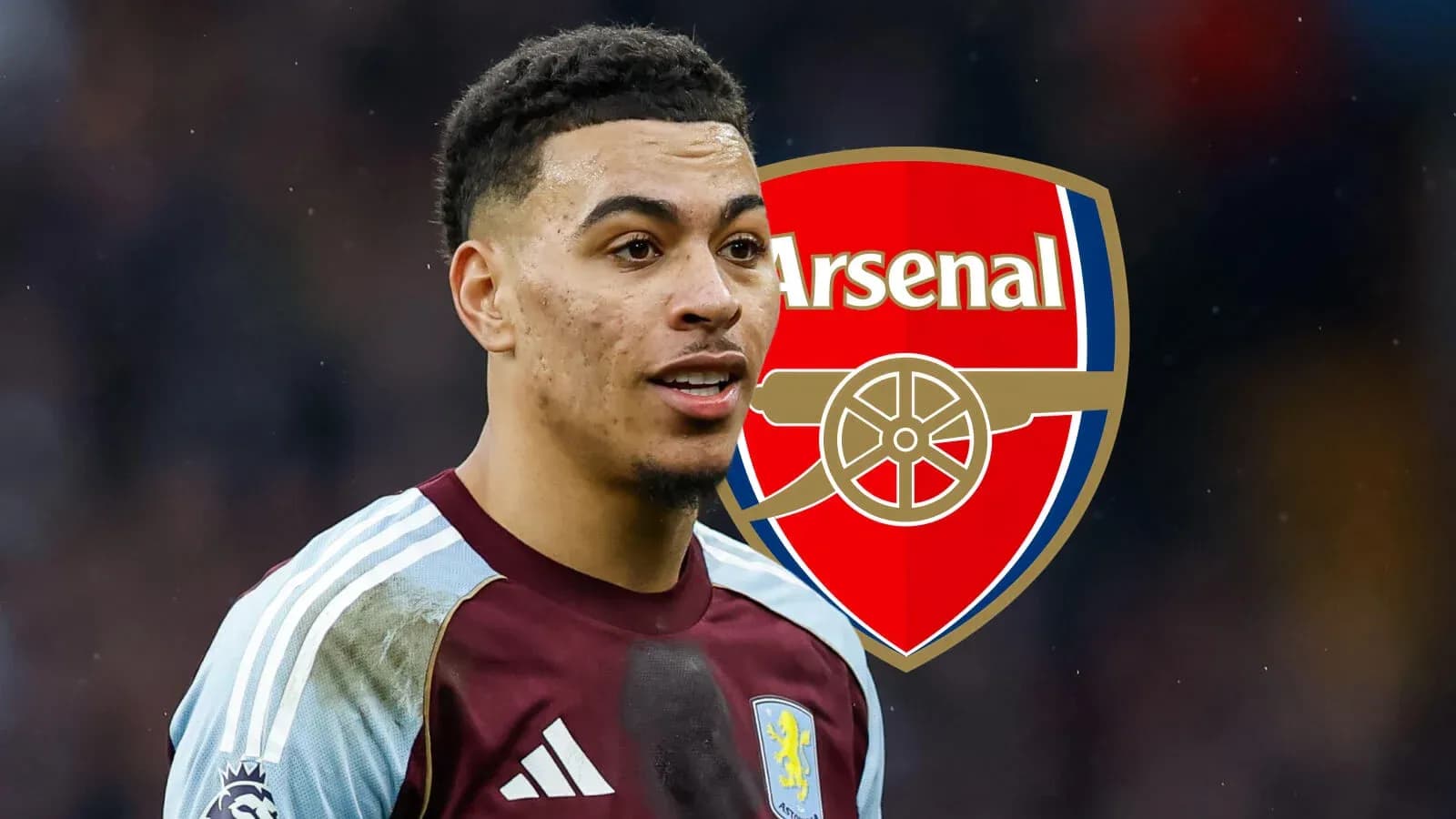 Игрок Aston Villa на фоне логотипа Arsenal