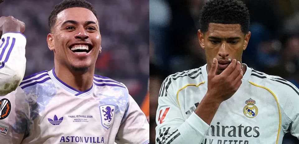 Два футболиста в форме Aston Villa и Real Madrid