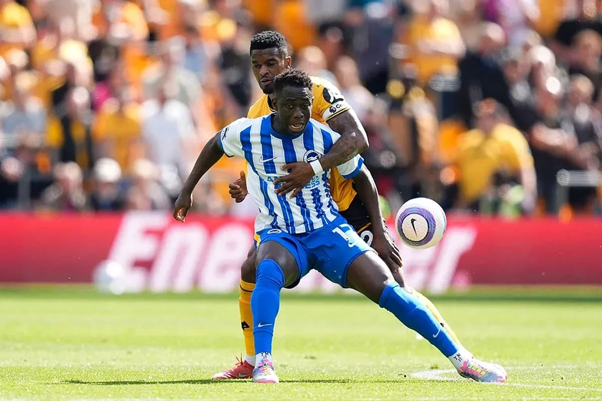 Игроки Brighton и Wolves борются за мяч Игроки Brighton и Wolves борются за мяч